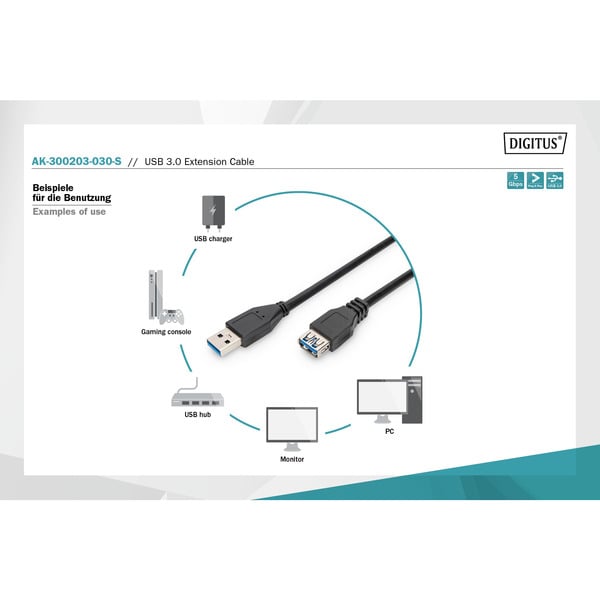 (€ 2,15 / 1 m) Digitus USB 3.2 Gen 1 Verlängerungskabel, USB-A Stecker > USB-A Buchse - Digitus - vue 4