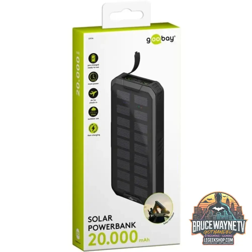 goobay Outdoor Schnelllade-Powerbank 20.000 mAh mit Solar schwarz, USB-C PD, QC 3.0 - Stromquelle: Solar, USB-C, Micro-USB - vue 7