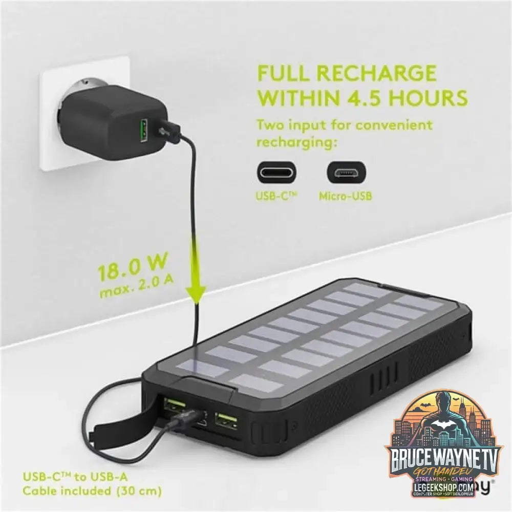 goobay Outdoor Schnelllade-Powerbank 20.000 mAh mit Solar schwarz, USB-C PD, QC 3.0 - Stromquelle: Solar, USB-C, Micro-USB - vue 12