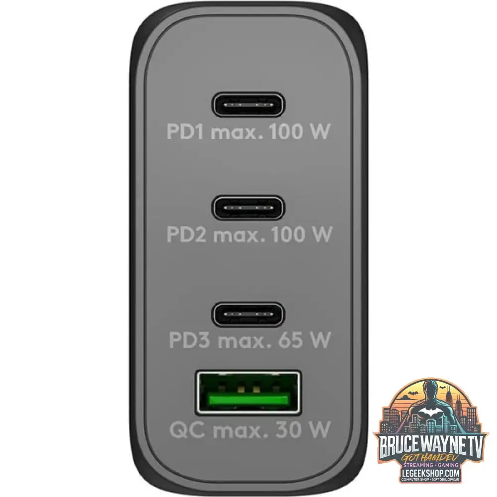 goobay USB-C PD Multiport-Schnellladegerät 100 Watt schwarz, 1x USB-A QC, 3x USB-C PD, GaN-Technologie - goobay - vue 4