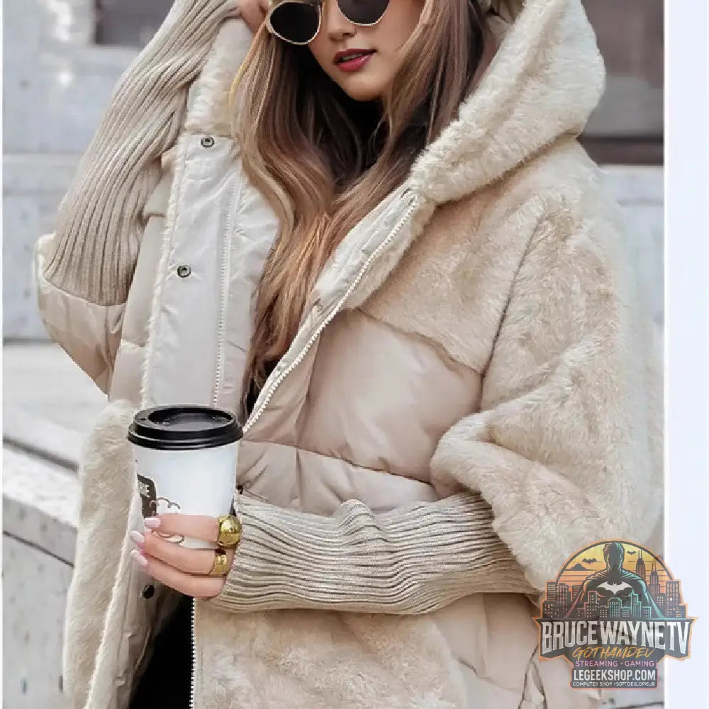 🧥 Manteau Femme Coton Fausse Fourrure Capuche Loose 🧥 - Apricot / S - Manteau Femme