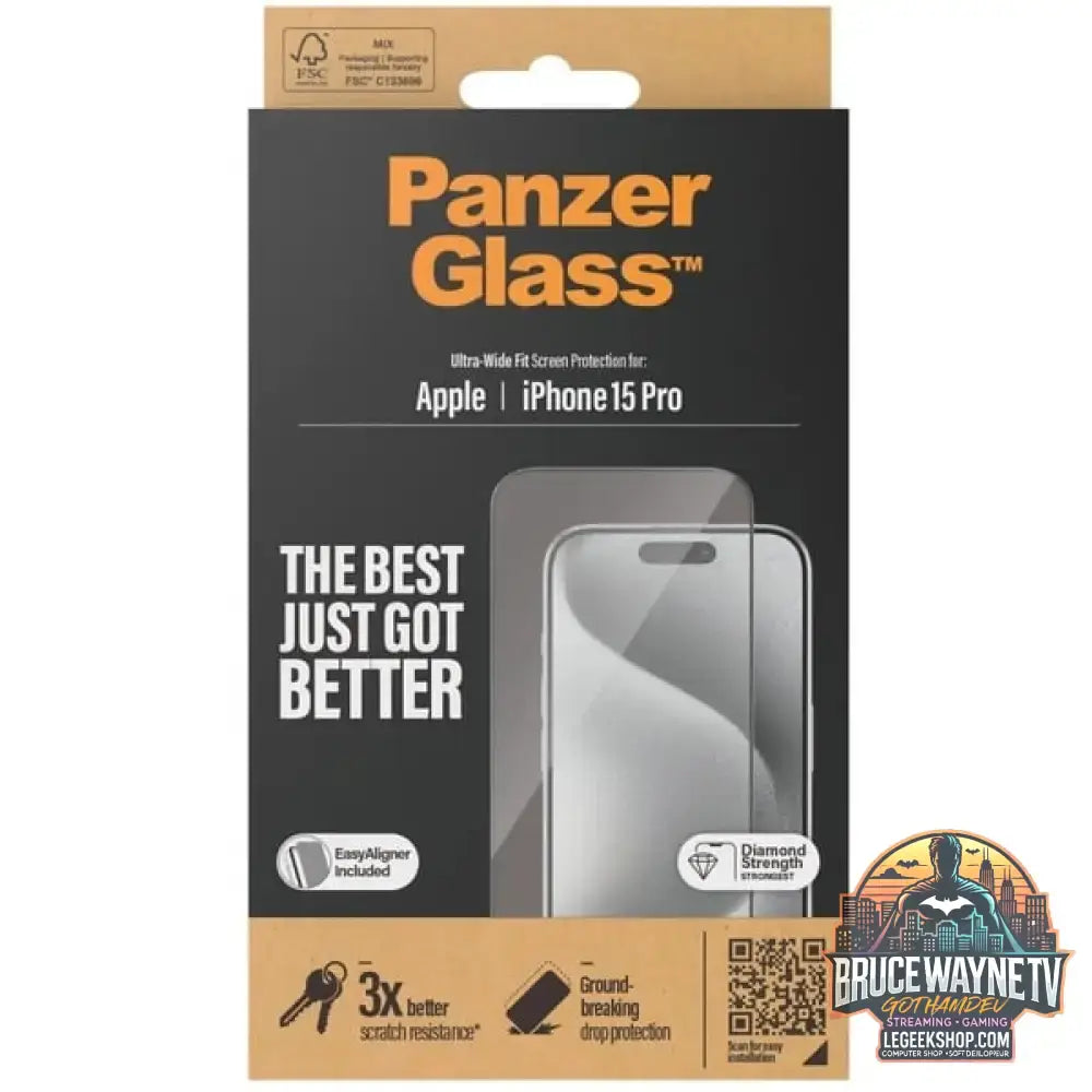 PanzerGlass Displayschutz, Schutzfolie transparent/schwarz, iPhone 15 Pro, EasyAligner - PanzerGlass