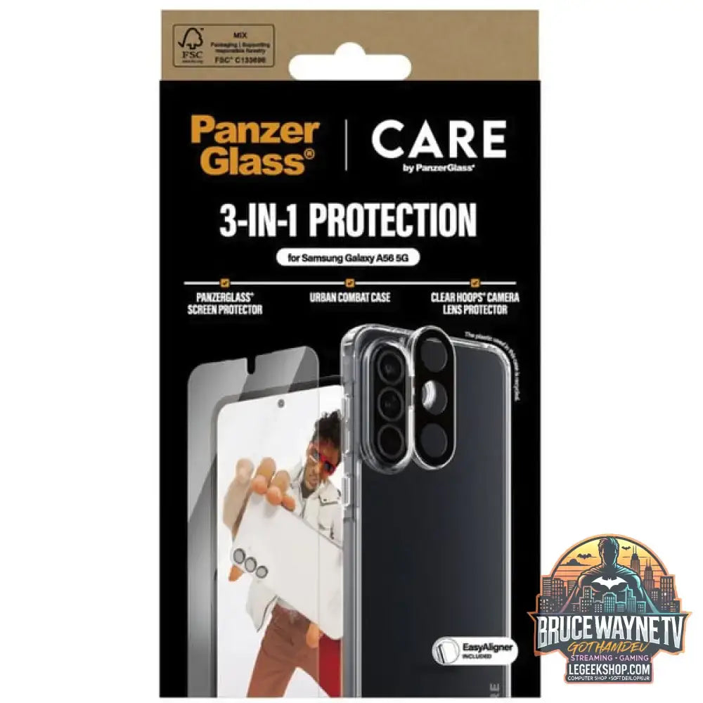 PanzerGlass Flagship 3-in-1 Set transparent/weiß, Samsung Galaxy A56 5G, QI-kompatibel, EasyAligner - PanzerGlass