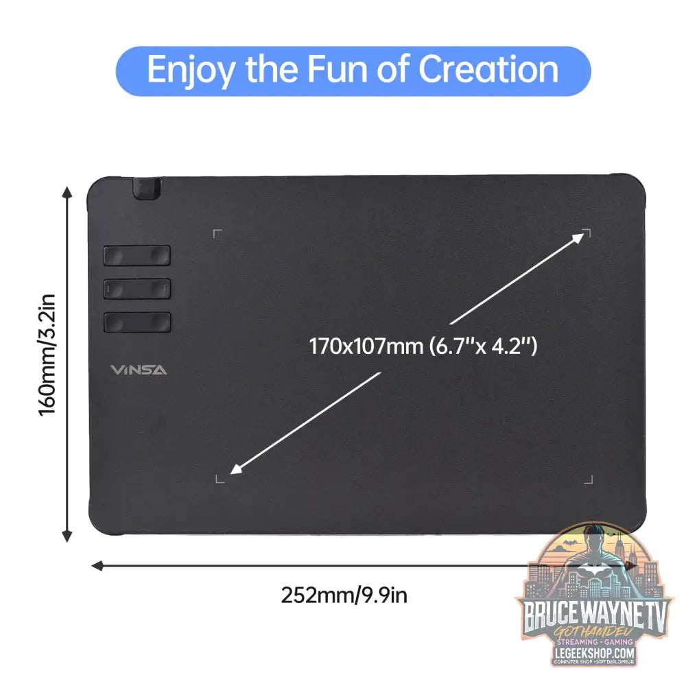 Tablette Graphique VINSA T1161 Ultra-Mince, 8192 Niveaux de Pression Stylet sans Batterie - Tablette Graphique