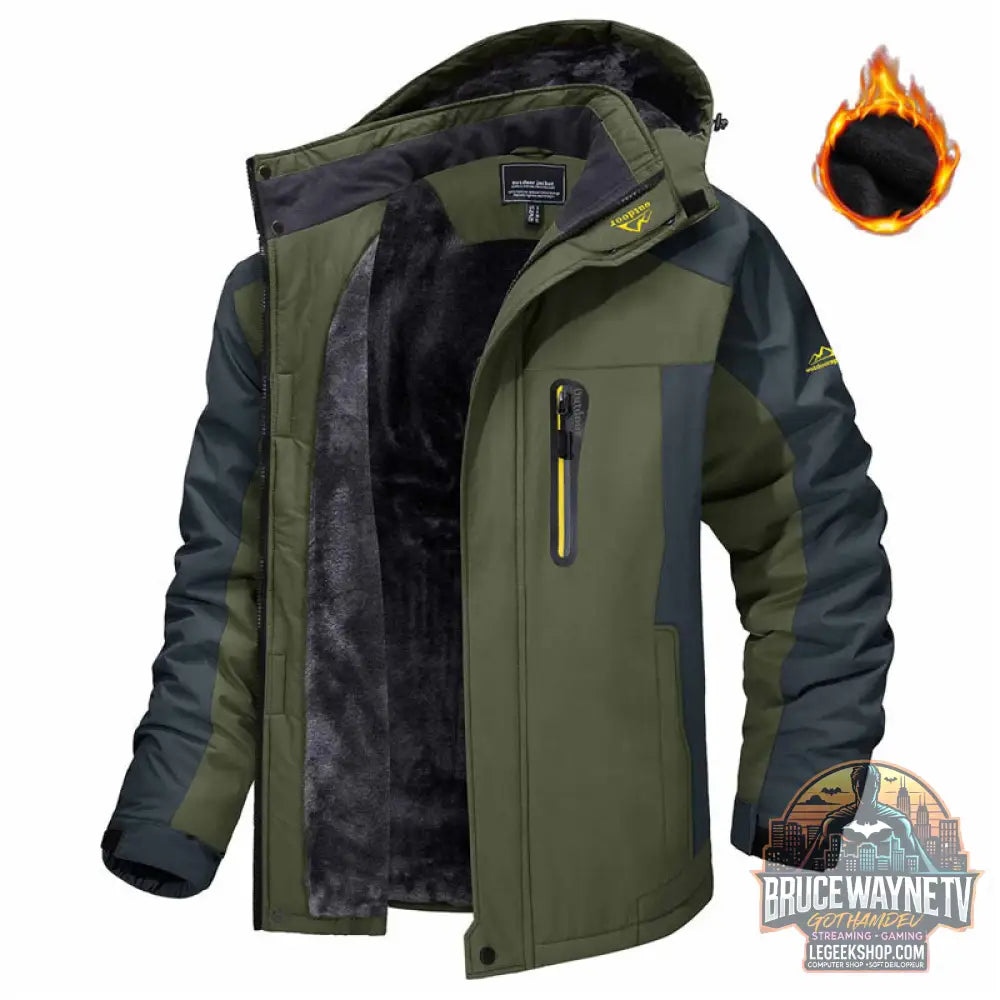 Veste Hiver Homme Capuche Polaire Imperméable Coupe-Vent - Army Green / XL - Veste Homme