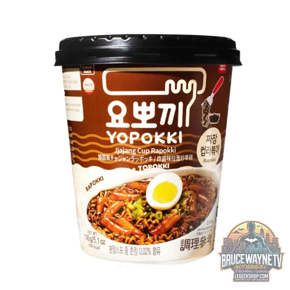 Yopokki Jjajang Cup Rapokki nouilles et topokki en tasse avec haricots noirs de 145g (Paquet de 16) - Snacks & boissons