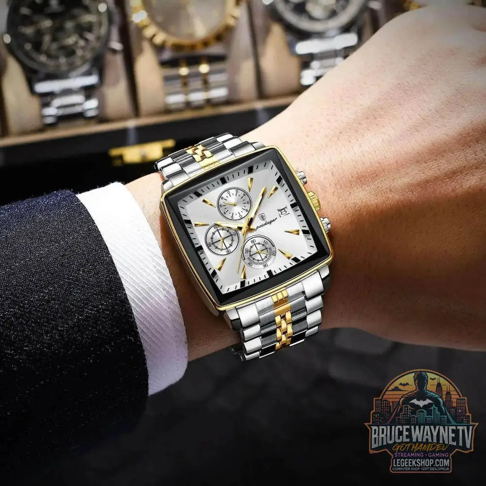 Montre-bracelet de sport carrée de luxe pour homme, chronographe étanche, montre à quartz en acier inoxydable | POEDAGAR - Legeekshop