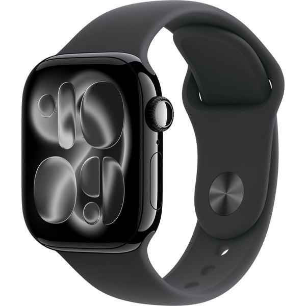 Apple Watch noir (glänzend), Aluminium, 46 mm, bracelet sport noir M/L - Apple - vue 2