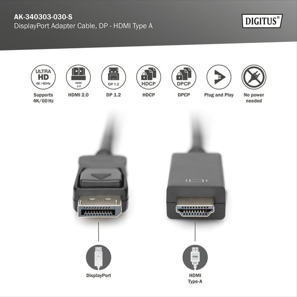 (€ 4,00 / 1 m) Digitus Adapterkabel DisplayPort > HDMI 4K - Digitus - vue 4