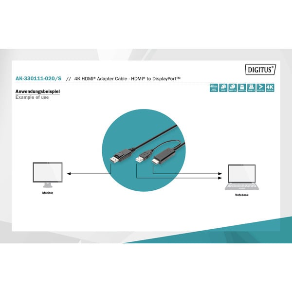 Digitus Adapterkabel HDMI > Displayport, UHD 4K - Digitus - vue 6