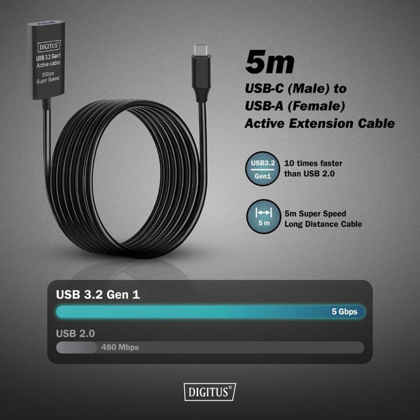 Digitus Aktives USB 3.2 Gen 1 Verlängerungskabel, USB-C Stecker > USB-A Buchse - Digitus - vue 4