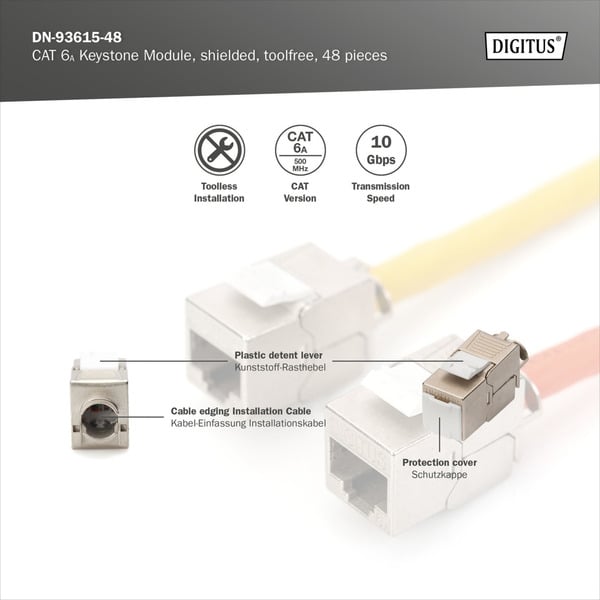 (€ 2,13 / pièces) Digitus CAT 6A Keystone-Modul geschirmt werkzeugfrei 48 Stk. - Digitus - vue 10