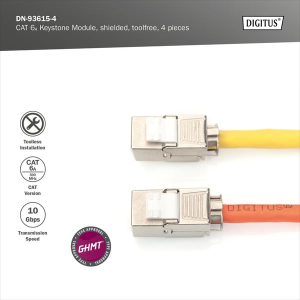 (€ 2,16 / pièces) Digitus CAT 6A Keystone Modul geschirmt werkzeugfrei 4 Stk., Keystone-Modul - Digitus - vue 7