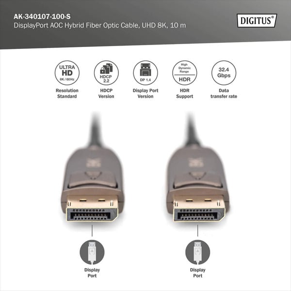 Digitus DisplayPort AOC Hybrid Glasfaserkabel, UHD 8K - Digitus - vue 4