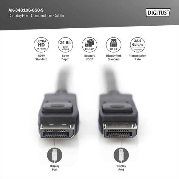 (€ 2,31 / 1 m) Digitus DisplayPort Anschlusskabel, UHD 8K - Digitus - vue 5