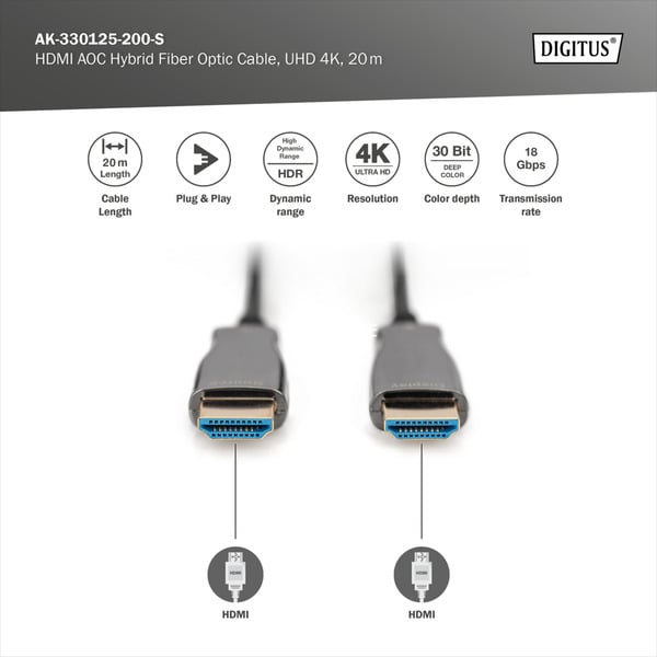 Digitus HDMI AOC Hybrid Glasfaserkabel, UHD 4K - Digitus - vue 4