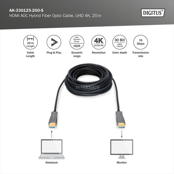 Digitus HDMI AOC Hybrid Glasfaserkabel, UHD 4K - Digitus - vue 5