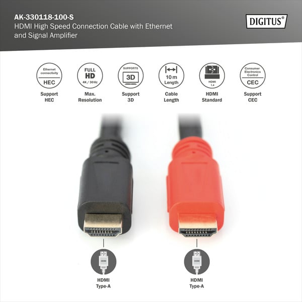 (€ 2,27 / 1 m) Digitus HDMI High Speed Anschlusskabel avec Ethernet et Signalverstärker - Digitus - vue 3