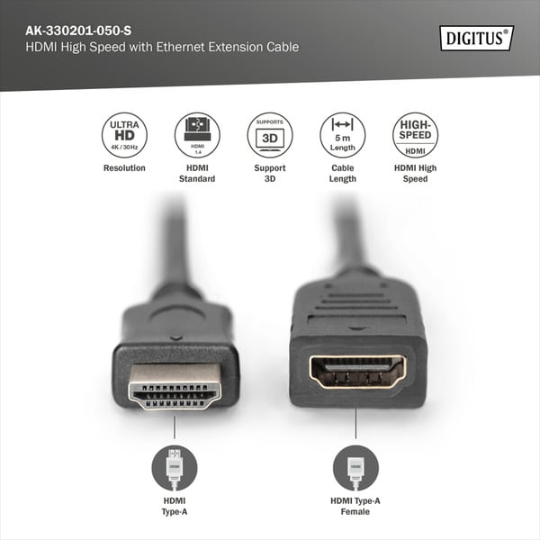(€ 1,02 / 1 m) Digitus HDMI High Speed avec Ethernet Verlängerungskabel - Digitus - vue 5