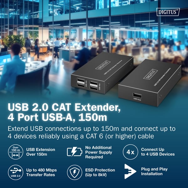 Digitus USB 2.0 CAT Extender-Set, 480 Mbps, 150 mètre, USB-Extender - Digitus - vue 6