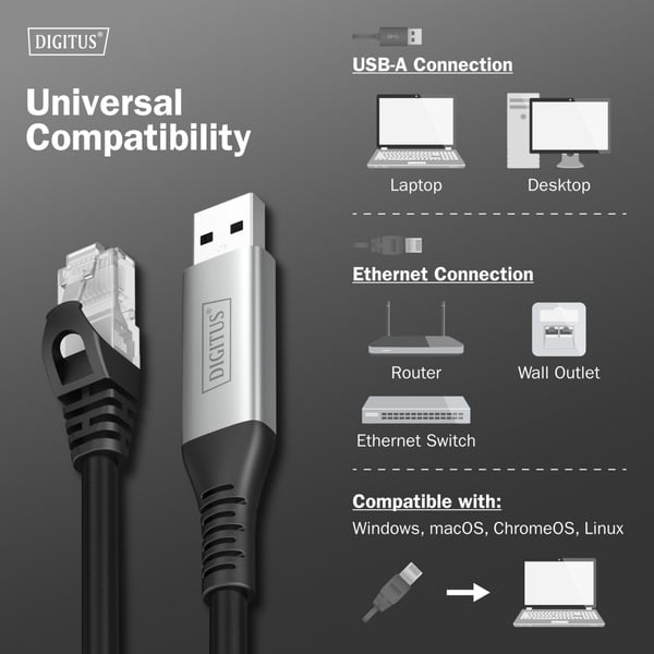 Digitus USB-A 3.2 Gen1 > RJ-45 Ethernet câble, 1Gbit/s, Adapter - Digitus - vue 4