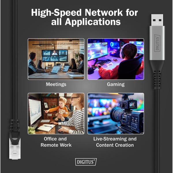Digitus USB-A 3.2 Gen1 > RJ-45 Ethernet câble, 1Gbit/s, Adapter - Digitus - vue 8