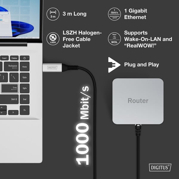 Digitus USB-A 3.2 Gen1 > RJ-45 Ethernet câble, 1Gbit/s, Adapter - Digitus - vue 6