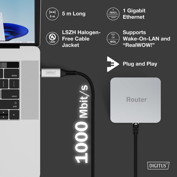 Digitus USB-C 3.2 Gen1 > RJ-45 Ethernet câble, 1Gbit/s, Adapter - Digitus - vue 7