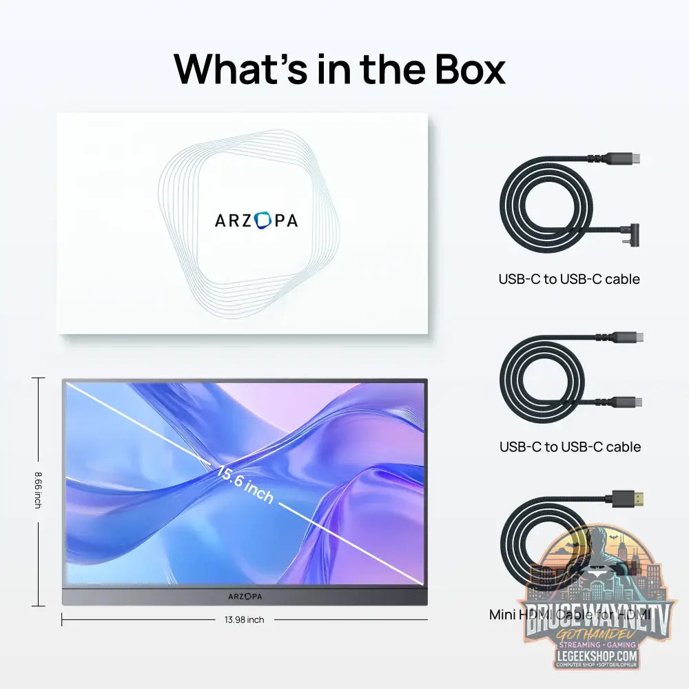 ARZOPA 15.6 pouces moniteur Portable FHD 1080P IPS USB-C mini-hdmi deuxième écran externe pour PC/MAC/téléphone/Xbox/PS