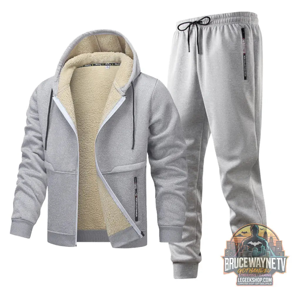 Ensemble Homme Fleece Quilted Hoodie Veste Doublée Polaire - Gray / XS - Ensemble Homme