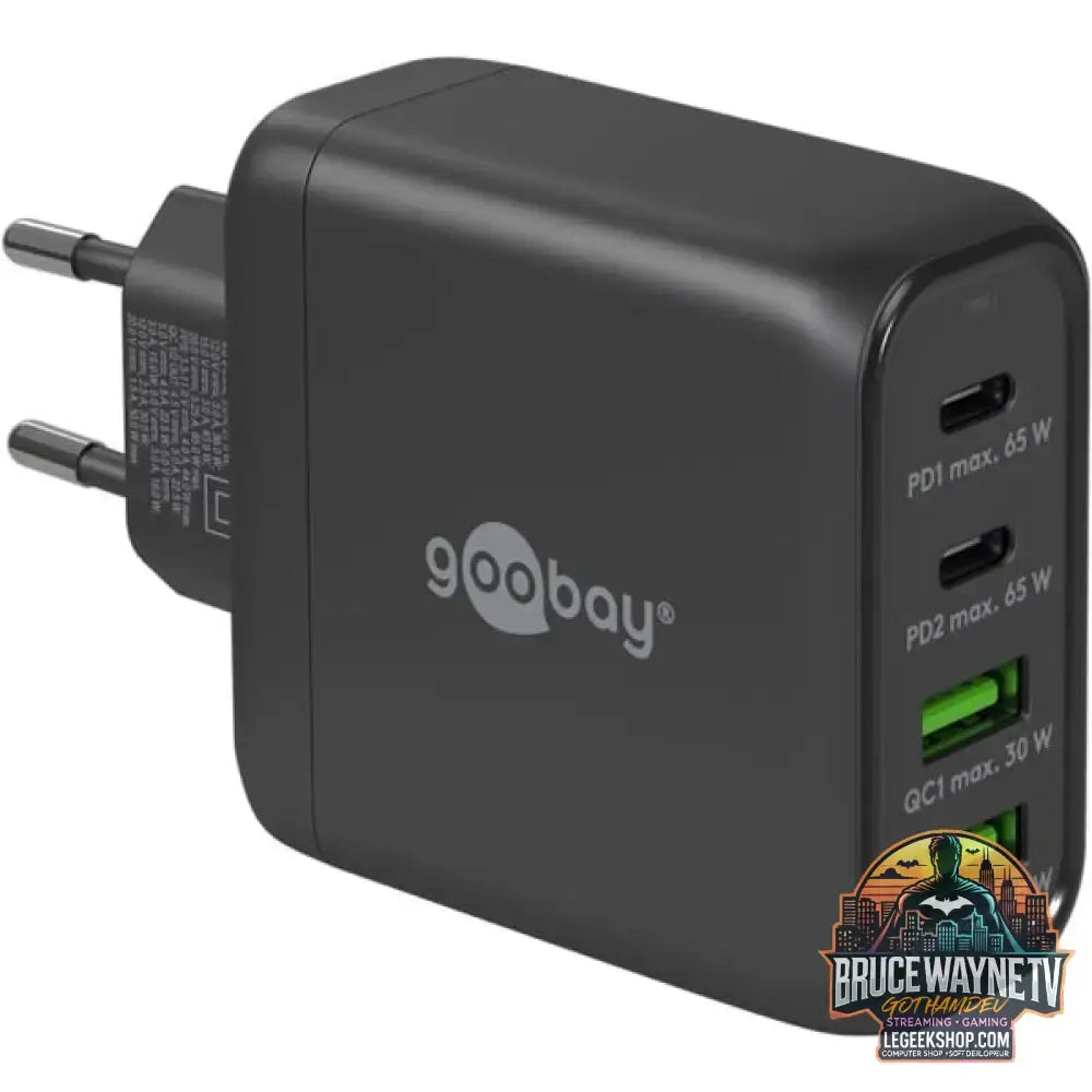 goobay USB-C Multiport-Schnellladegerät, PD, GaN, 68 Watt schwarz, 2x USB-C, 2x USB-A, Power Delivery, QuickCharge - goobay