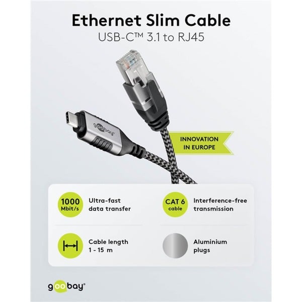 goobay Ethernet-Adapterkabel USB-C 3.2 Gen2 > RJ-45, Slim - goobay - vue 11