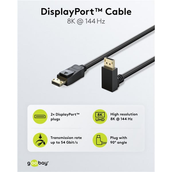 (€ 4,76 / 1 m) goobay câble DisplayPort Stecker 90° > DisplayPort Stecker, 8K / 144Hz - goobay - vue 3