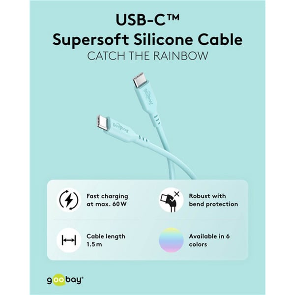 goobay USB 2.0 Silikonkabel türkis, USB-C Stecker > USB-C Stecker - goobay - vue 9