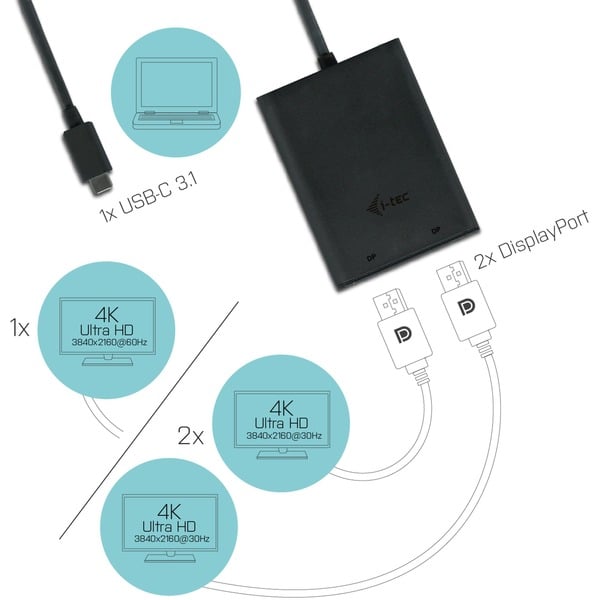 i-tec Adapter USB-C > Dual DisplayPort 4K - i-tec - vue 4