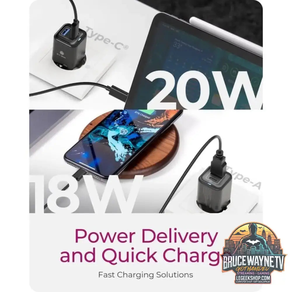 ICY BOX 2-Port USB 20W Steckerladegerät IB-PS1020-PD, USB-A + USB-C schwarz, PD 3.0 20W + QC 3.0 18W - ICY BOX - vue 4