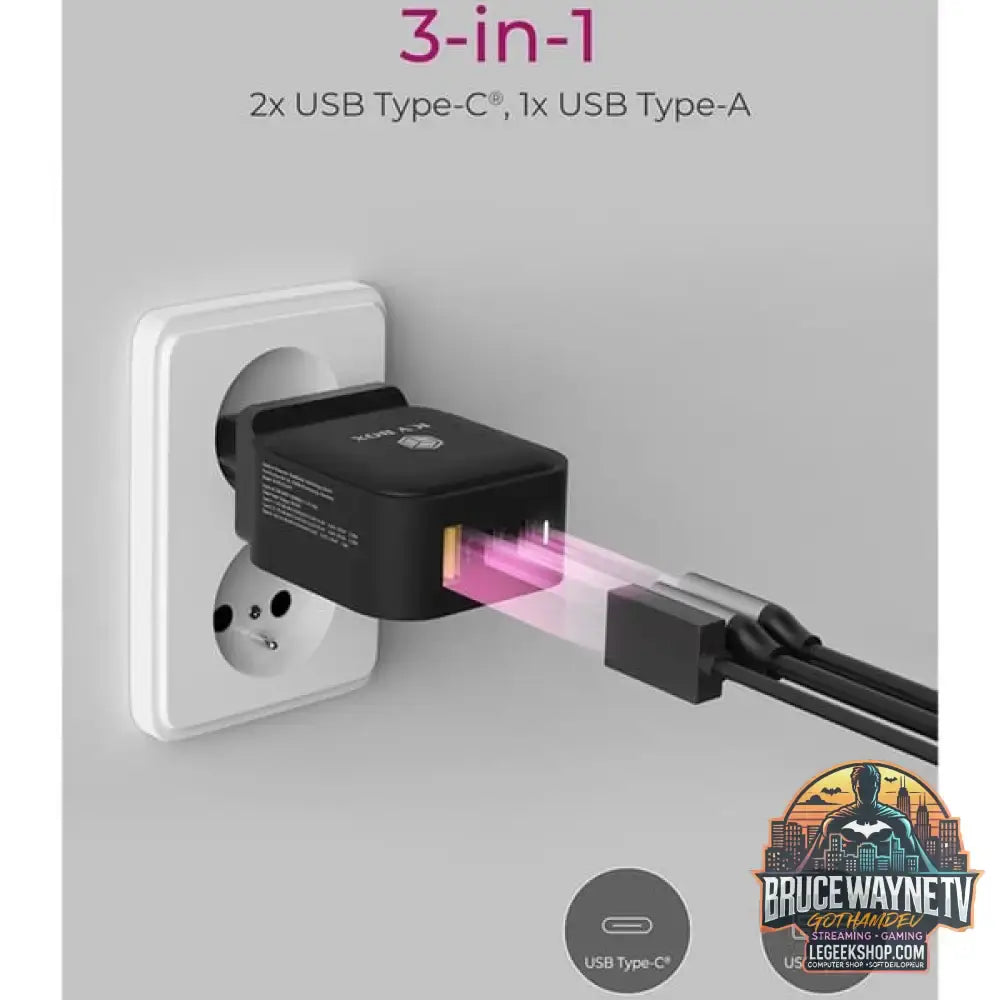 ICY BOX 3-Port Steckerladegerät IB-PS103-PD, USB-A + 2x USB-C schwarz, PD 3.0 65W + QC 3.0 36W - ICY BOX - vue 2