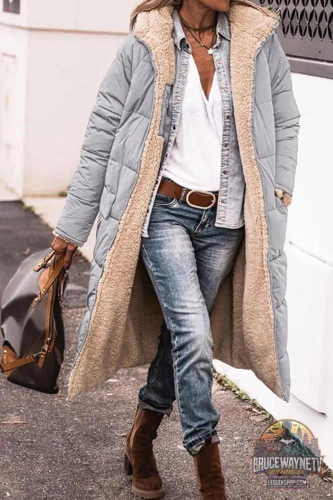 Manteau Long Capuche Hiver Réversible Élégant Femme - Silver / XS - Manteau Femme