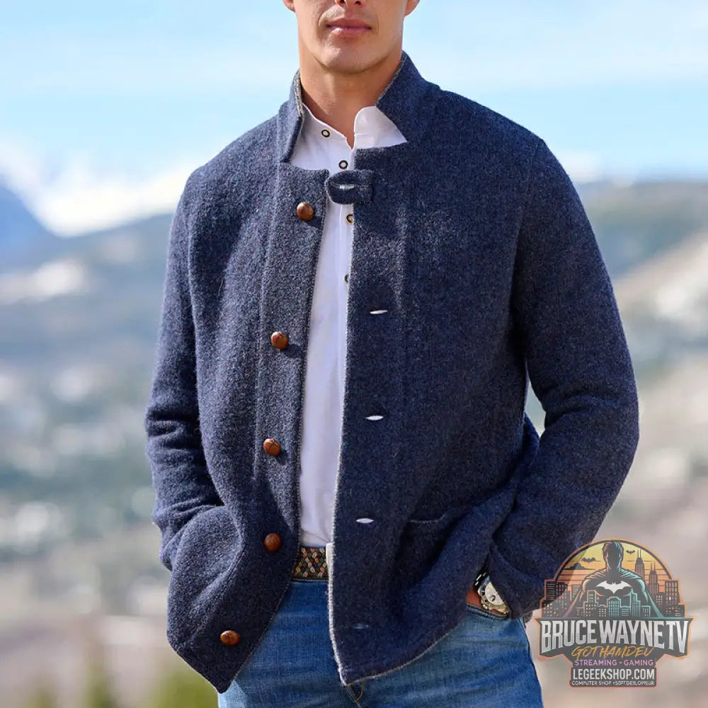 Manteau Mi-Long Homme Laine Décontracté Trench Coat Poches - Dark Blue / L - Manteau Homme