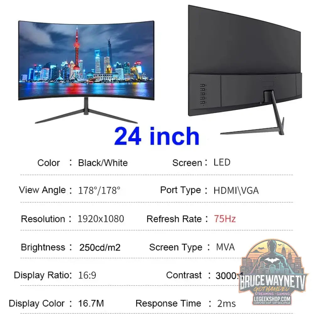 Moniteur incurvé de 24 pouces 100 Hz pour jeux MVA FHD 1080P écran d’ordinateur 3000R HDMI/VGA DCR protection des yeux