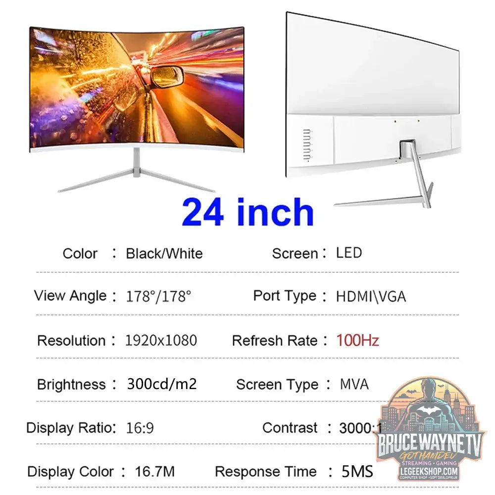 Moniteur incurvé de 24 pouces 100 Hz pour jeux MVA FHD 1080P écran d’ordinateur 3000R HDMI/VGA DCR protection des yeux