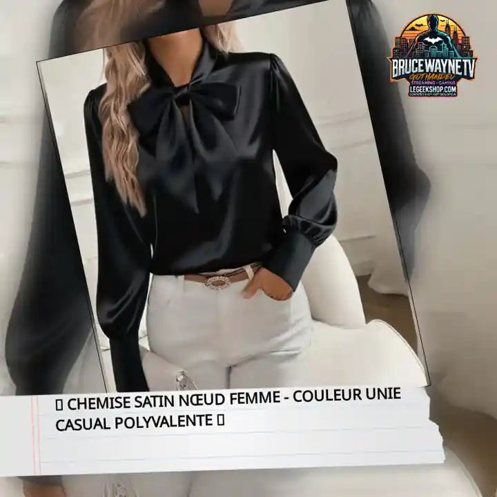 🎀 Chemise Satin N&oelig;ud Femme - Couleur Unie Casual Polyvalente 🎀 by@Outfy