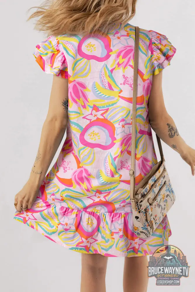 Robe boutonnée à manches flottantes et à volants floraux abstraits vert - Dresses/Floral Dresses